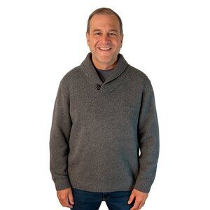 Hudson North Sweater Men’s XL Grey Wool Shawl Collar Lambswool Knit Pullover